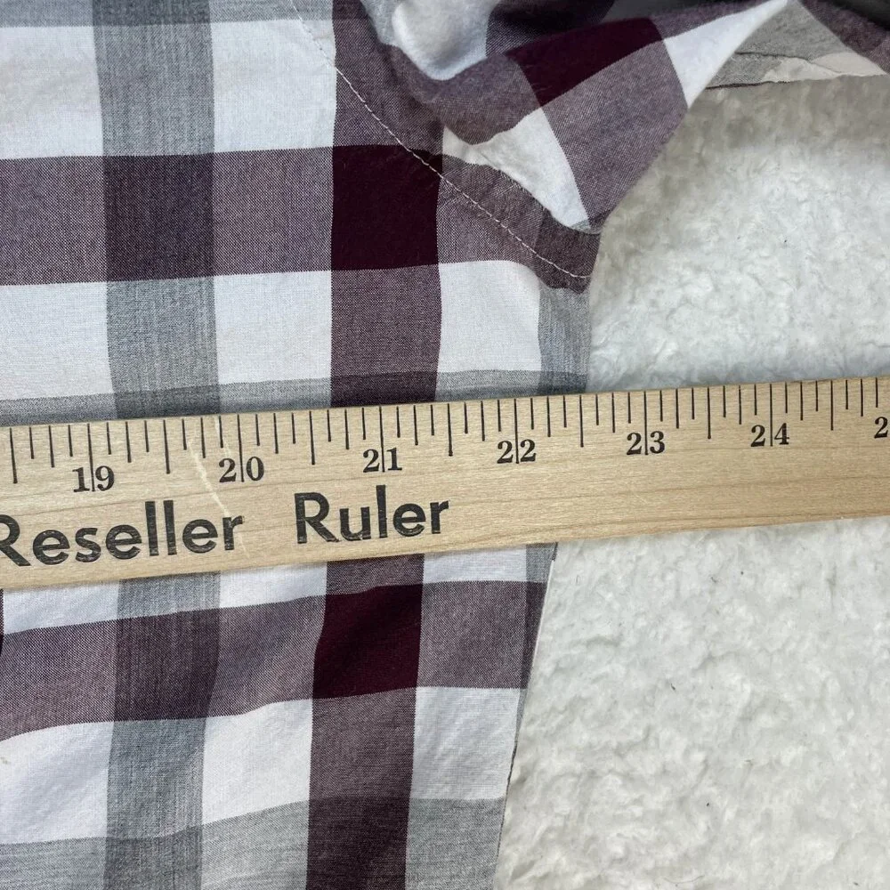 Banana Republic Shirt Mens Sz Large Red Gray Check Soft Wash Slim Fit Shirt